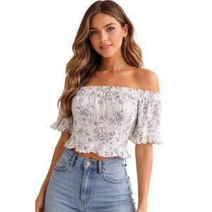 American Eagle XS Ruffle Floral Off Shoulder crop top Boho Cottagecore cowgirl